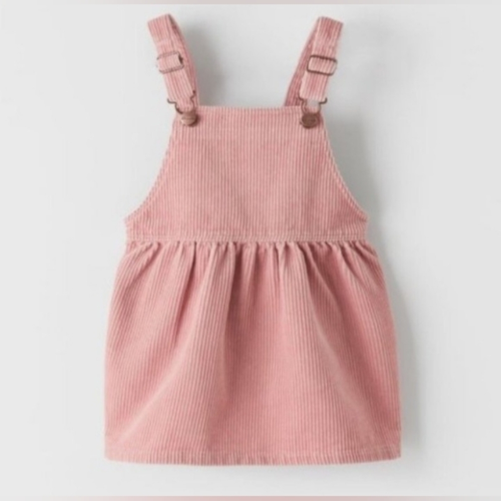 Zara Mauve Pink Corduroy Pinafore Dress with Floral Trim Summer Coquette Girl